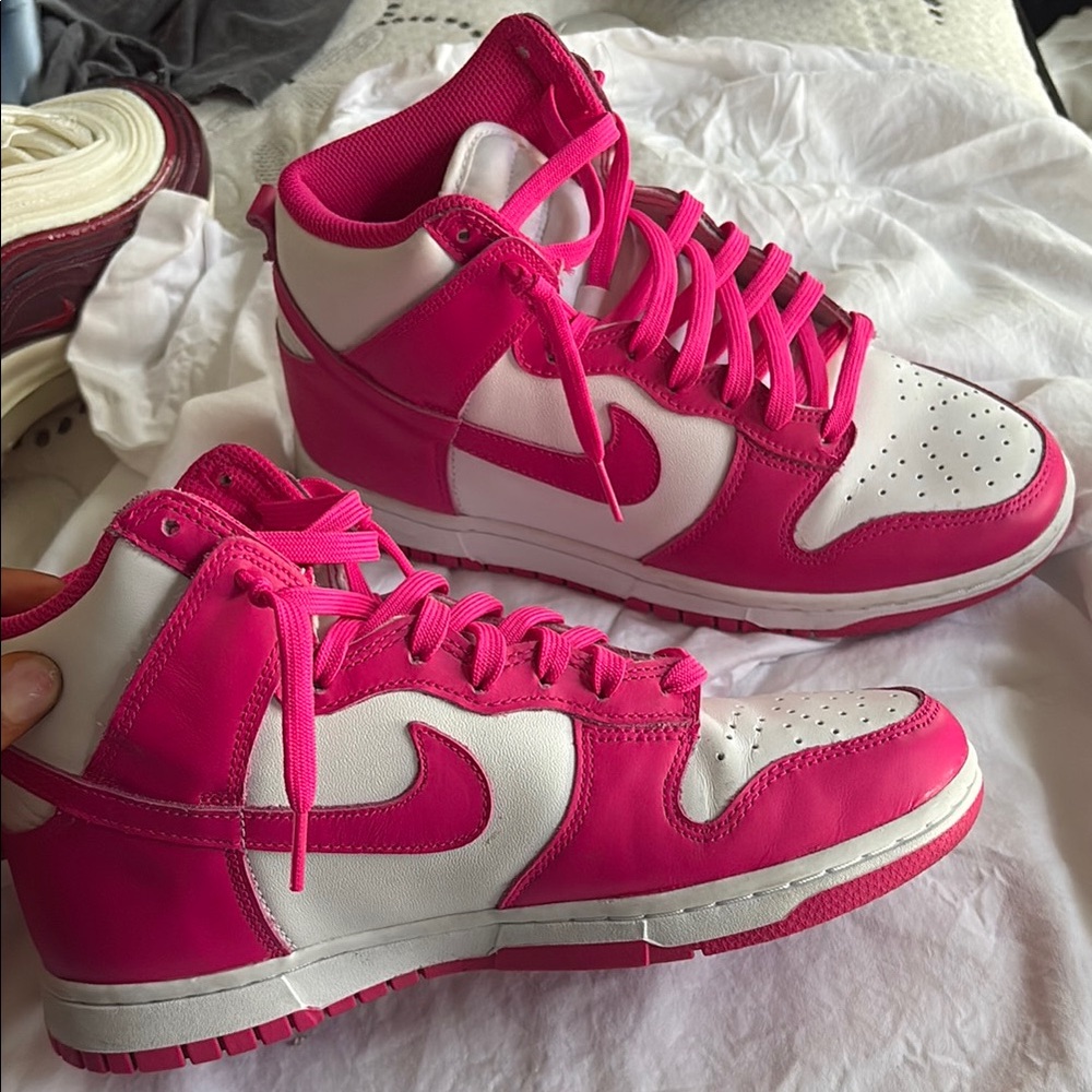 Women's Pink and White High-Top dunks
